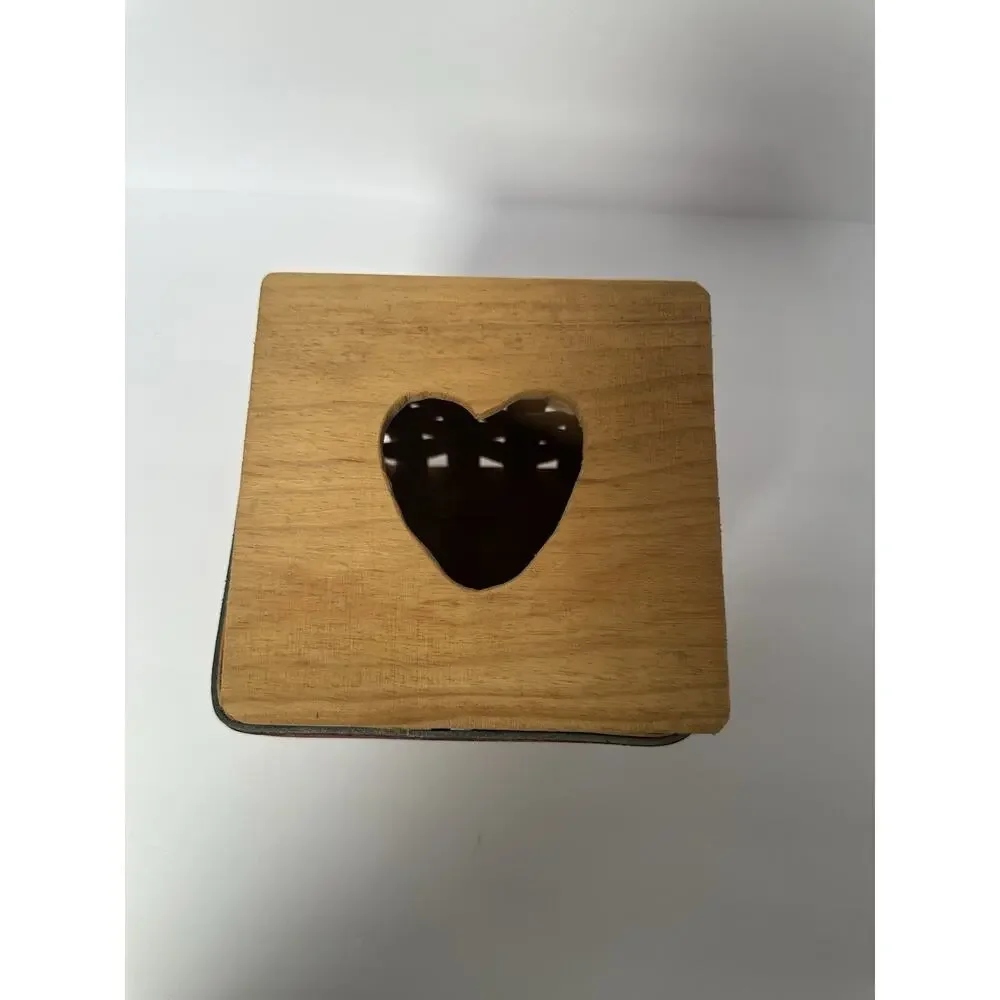 Woven Wood Tissue Box Cover Heart Cutout Rustic Country Farmhouse Basket